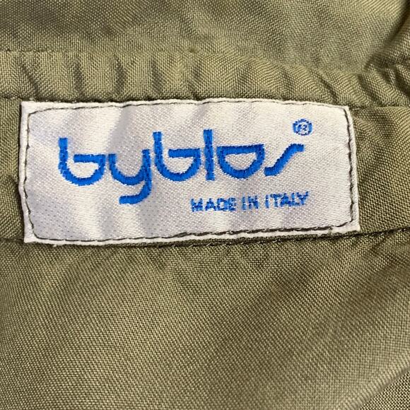 BYBLOS Size 46 Green Olive Silk One Pocket Short Sleeve Shirt - Picture 3 of 6